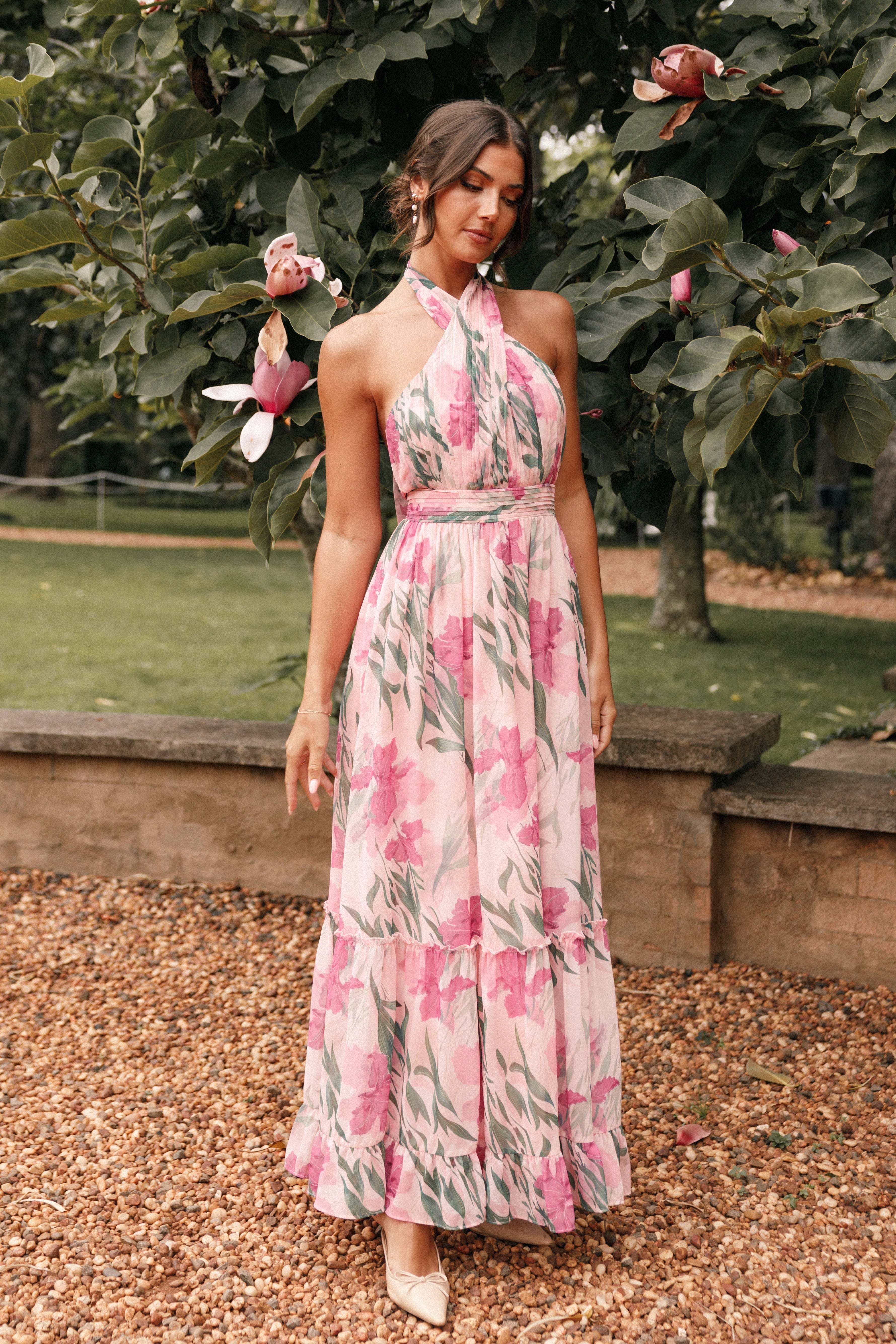 Lennon Halterneck Maxi Dress - Pink Floral - XL - Image 39