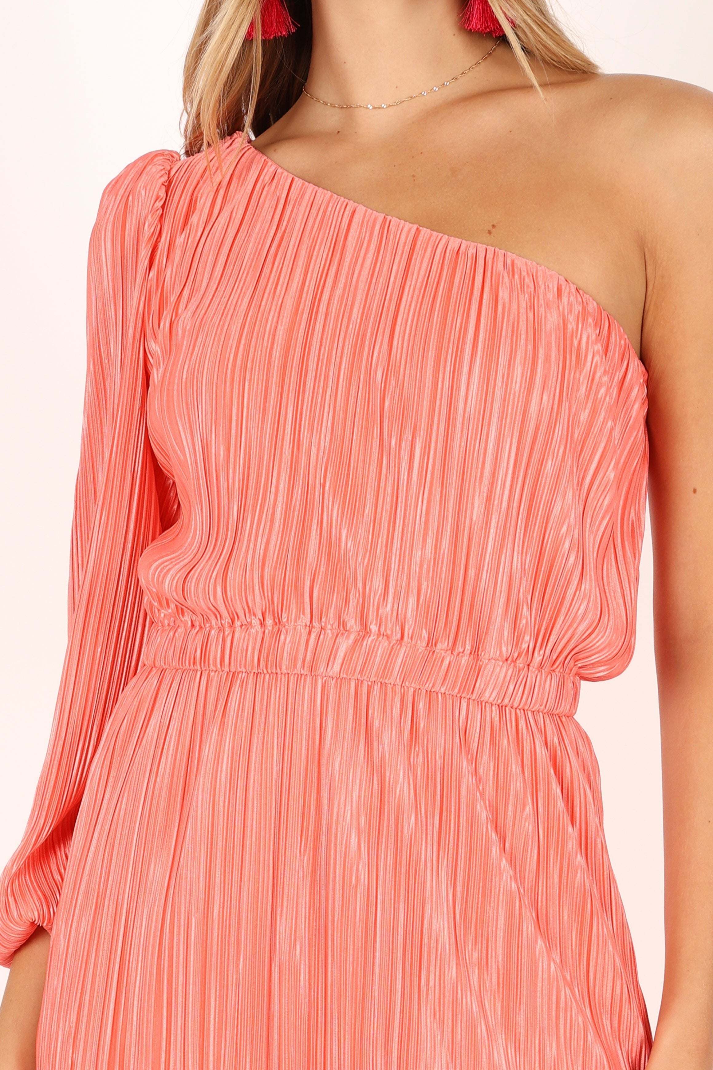 Pontee One Shoulder Pleated Midi Dress - Coral - XL - Image 39