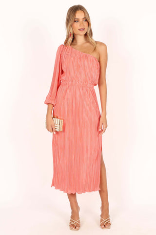 Pontee One Shoulder Pleated Midi Dress - Coral - XL - Image 33