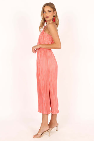 Pontee One Shoulder Pleated Midi Dress - Coral - XL - Image 35