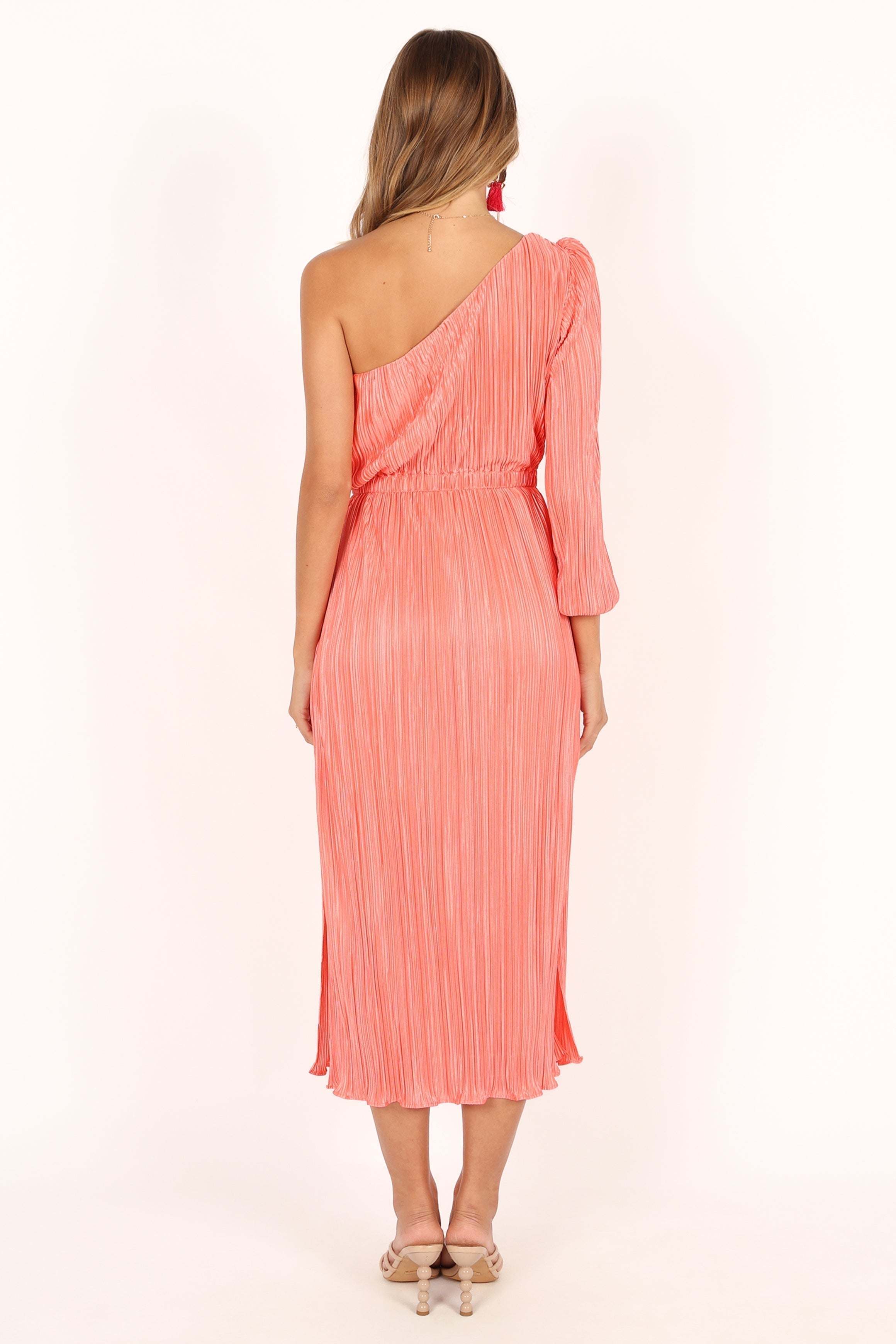 Pontee One Shoulder Pleated Midi Dress - Coral - XL - Image 37