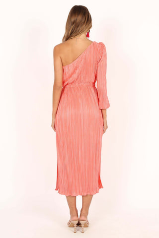 Pontee One Shoulder Pleated Midi Dress - Coral - XL - Image 37