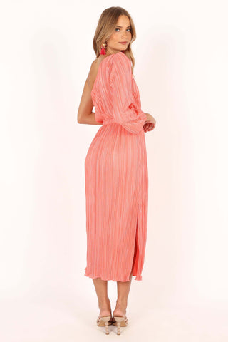 Pontee One Shoulder Pleated Midi Dress - Coral - XL - Image 36